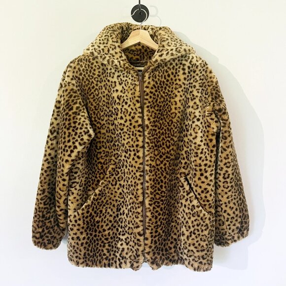 VTG Donnybrook Coat XS Leopard Print Faux Fur Full Zip Hooded Jacket Mob Wife